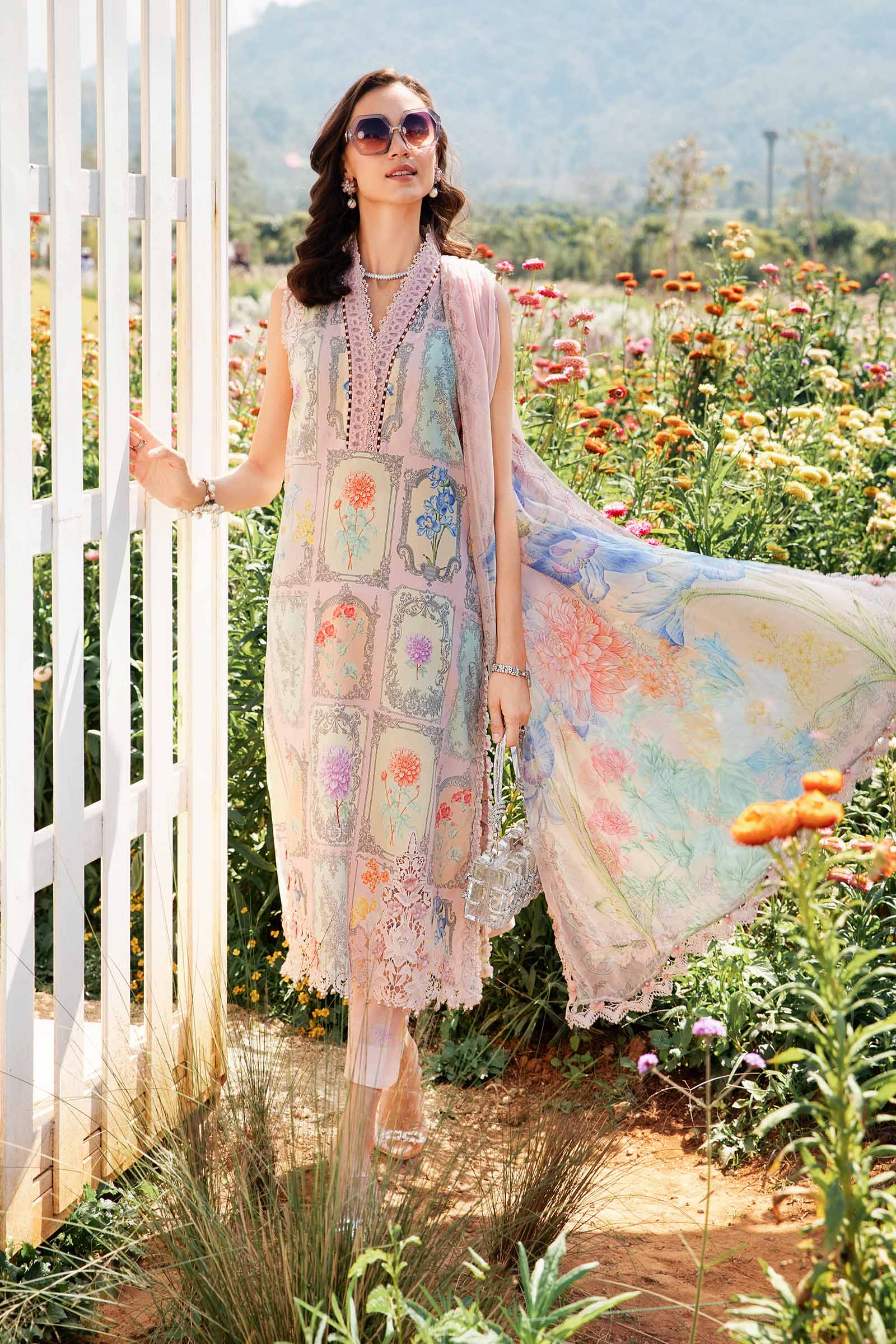 MARIA.B-3PC LAWN EMBROIDERED PRINTED SHIRT WITH CHIFFON PRINT DUPATTA AND PRINT TROUSER-BIC-2522
