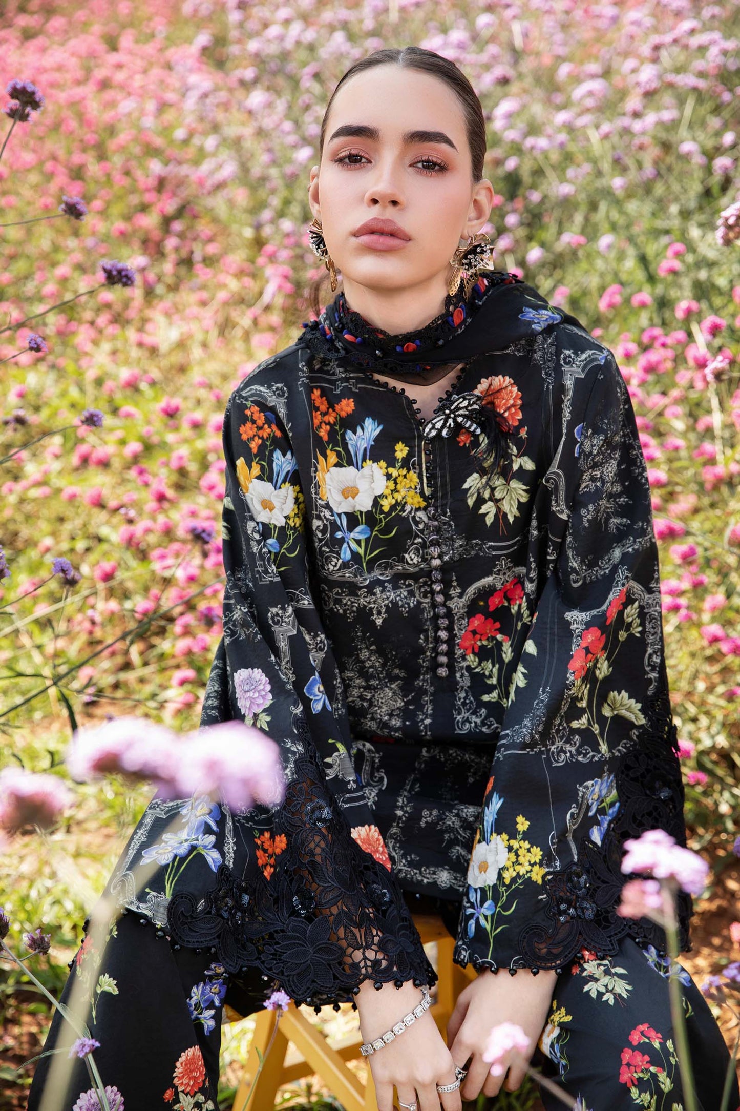 MARIA.B-3PC LAWN EMBROIDERED PRINTED SHIRT WITH CHIFFON PRINT DUPATTA AND PRINT TROUSER-BIC-2521