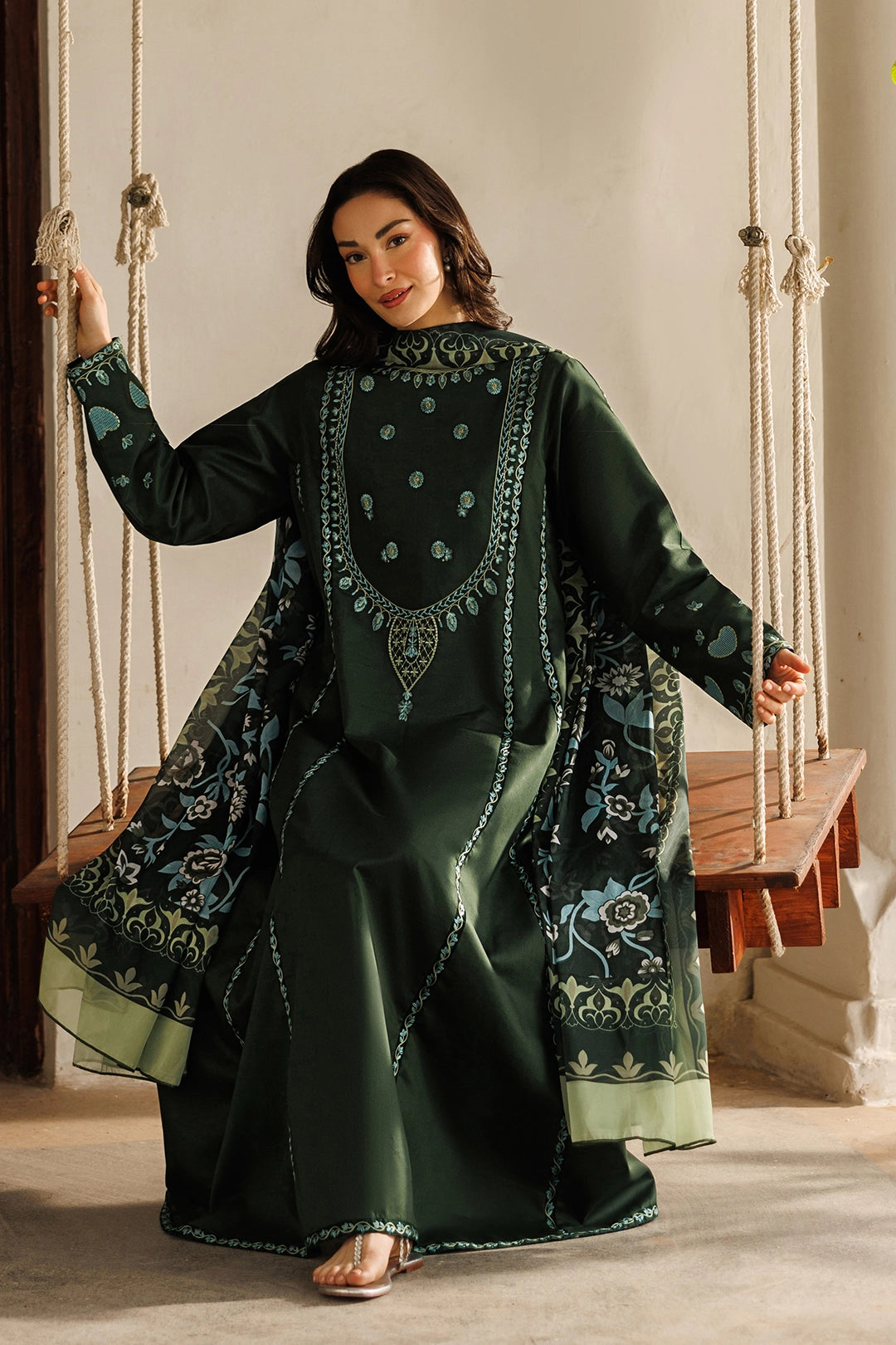 ETHNC-3PC LAWN EMBROIDERED SHIRT WITH CHIFFON PRINTED DUPATTA AND TROUSER-BIC-4870