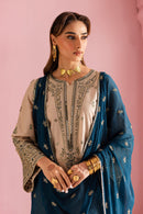 MUSHQ-3PC DHANAK EMBROIDERED SHIRT WITH DHANAK EMBROIDERED SHAWL & EMB TROUSER-BIC-4162