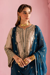 MUSHQ-3PC DHANAK EMBROIDERED SHIRT WITH DHANAK EMBROIDERED SHAWL & EMB TROUSER-BIC-4162