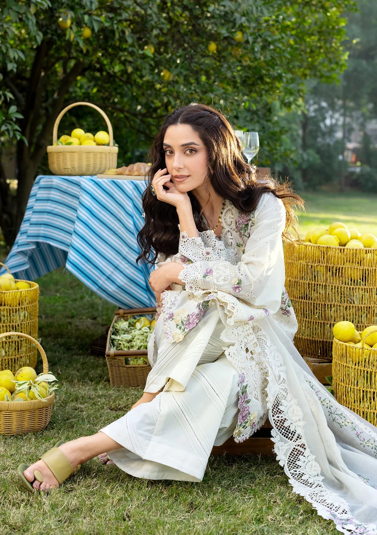 ELAF-3PC DHANAK EMBROIDERED SHIRT WITH DHANAK EMB SHAWL AND TROUSER-BIC-5217