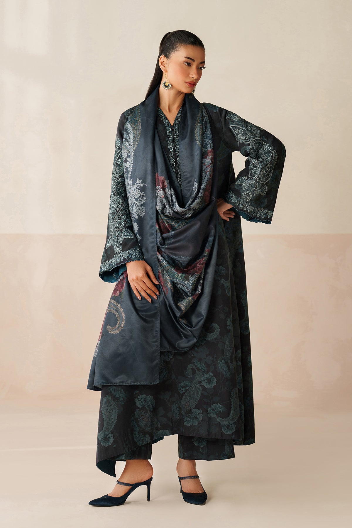 BAROQUE-3PC VISCOSE PRINTED EMB SHIRT WITH VISCOSE PRINTED DUPATTA AND TROUSER-BIC-