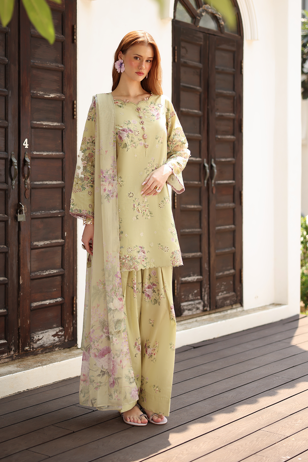 IZNIK-3PC LAWN PRINTED EMB SHIRT WITH SILK PRINTED DUPATTA AND TROUSER-BIC-041