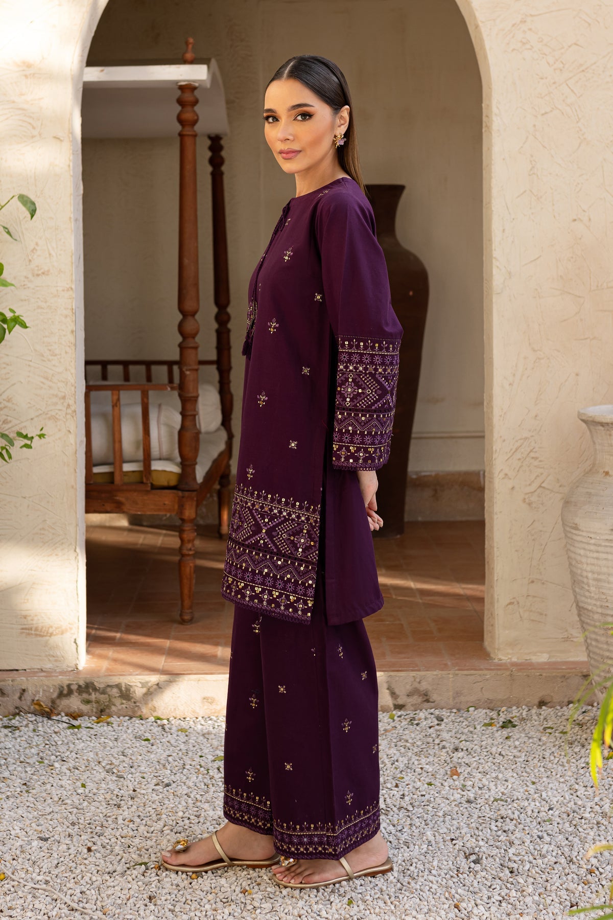 BATIK-2PC DHANAK EMBROIDERED SHIRT & EMBROIDERED TROUSER-BIC-108
