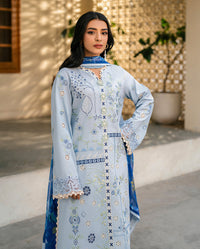 QALAMQAR-3PC LAWN EMBROIDERED SHIRT WITH CHIFFON PRINTED DUPATTA AND EMB TROUSER-BIC-4717