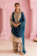 MUSHQ-3PC DHANAK EMBROIDERED SHIRT WITH DHANAK EMBROIDERED SHAWL & EMB TROUSER-BIC-4162