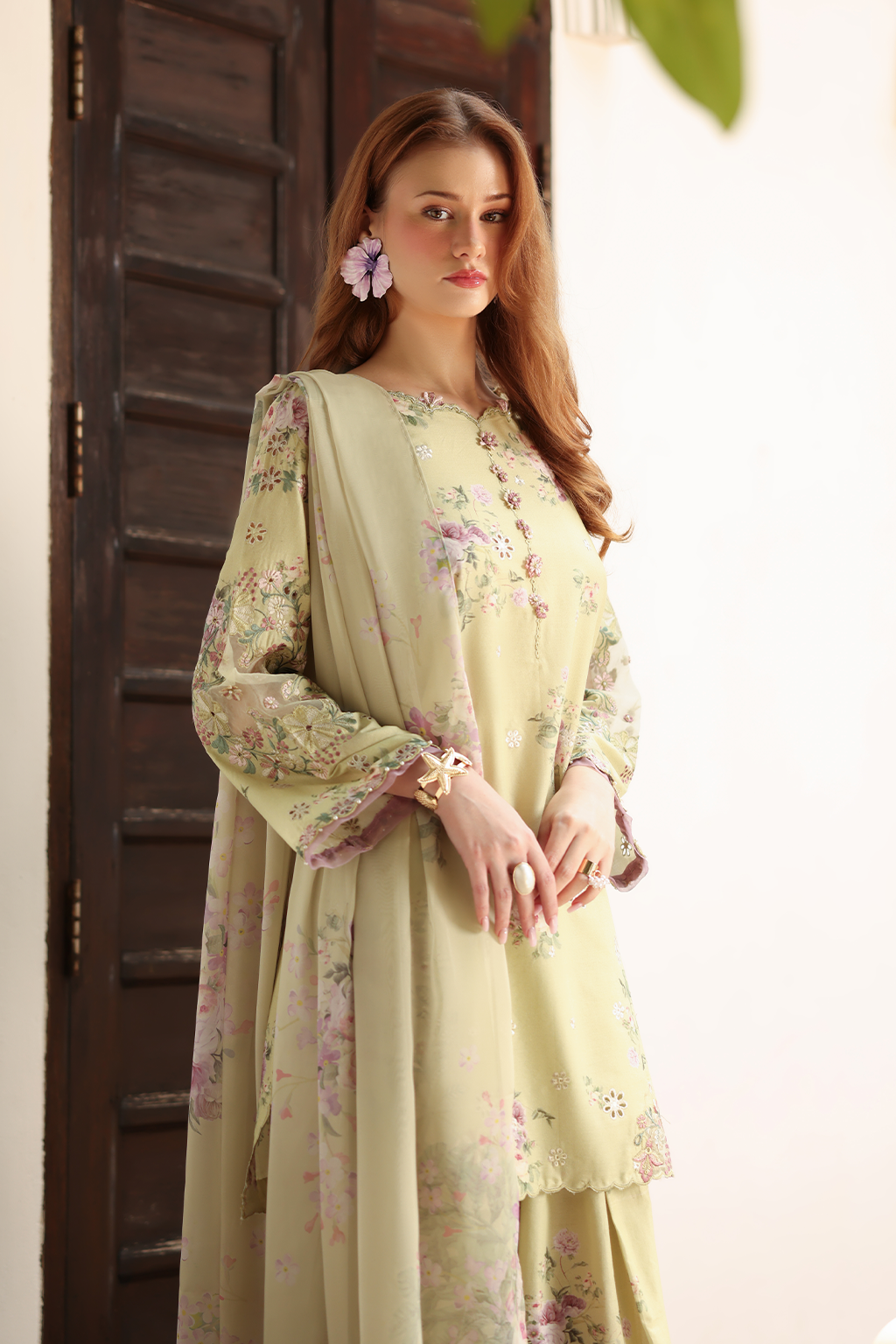 IZNIK-3PC LAWN PRINTED EMB SHIRT WITH SILK PRINTED DUPATTA AND TROUSER-BIC-041