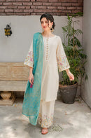 AISLING - 3PC DHANAK EMBROIDERED SHIRT WITH COUTURE WOOL PRINT SHAWL AND EMB TROUSER-BIC-3116
