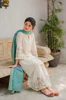 AISLING - 3PC DHANAK EMBROIDERED SHIRT WITH COUTURE WOOL PRINT SHAWL AND EMB TROUSER-BIC-3116