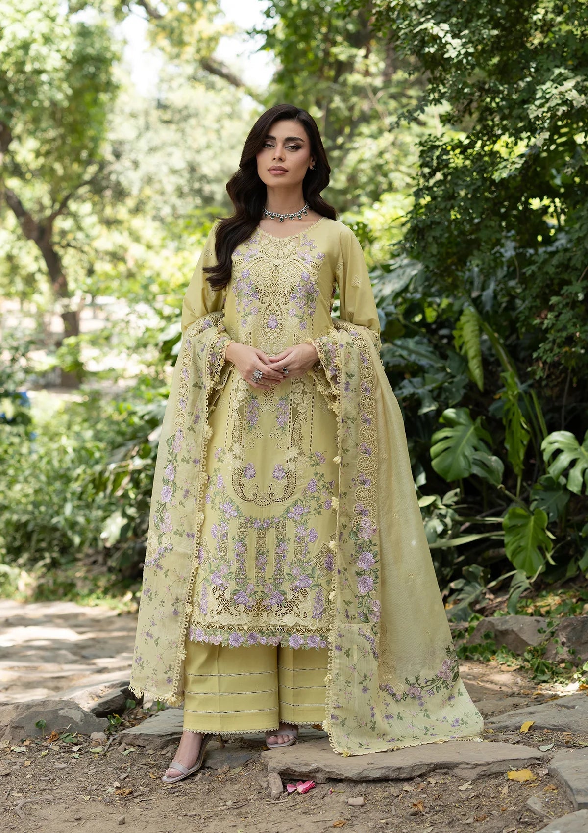 ELAF-3PC LAWN EMBROIDERED SHIRT WITH SILK PRINTED EMB DUPATTA AND TROUSER-BIC-4912