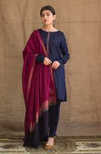 DYOT - 3PC DHANAK EMBROIDERED SHIRT WITH  WOOL PRINT SHAWL -BIC-3176
