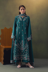 ZIVA-3PC DHANAK EMBROIDERED SHIRT WITH DHANAK EMBROIDERED SHAWL AND TROUSER-BIC-5257