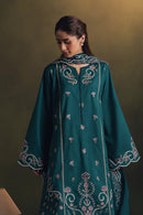 ZIVA-3PC DHANAK EMBROIDERED SHIRT WITH DHANAK EMBROIDERED SHAWL AND TROUSER-BIC-5257