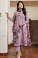 JAZMIN-3PC DHANAK EMBROIDERED SHIRT WITH COURTRAI PRINTED SHAWL AND TROUSER-BIC-4023