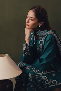 ZIVA-3PC DHANAK EMBROIDERED SHIRT WITH DHANAK EMBROIDERED SHAWL AND TROUSER-BIC-5257