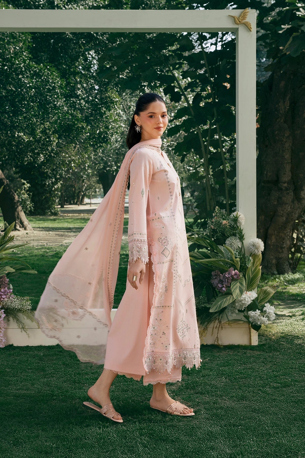 GARNET-3PC LAWN EMBROIDERED SHIRT WITH CHIFFON EMBROIDERED DUPATTA AND TROUSER-BIC-4840