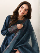 MOHAGNI-3PC LAWN PRINTED EMBROIDERED SHIRT WITH ORGANZA EMBROIDERED DUPATTA AND PRINT TROUSER-5