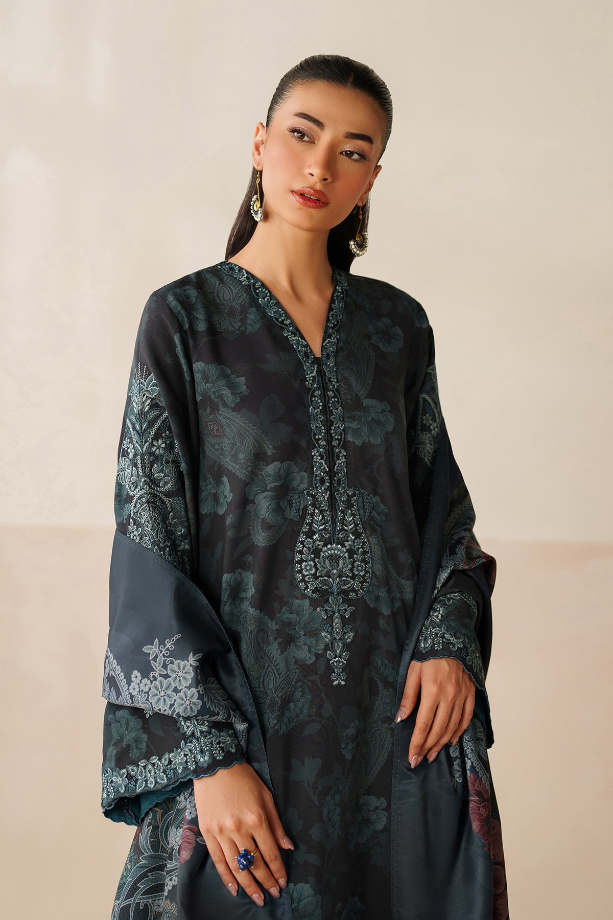 BAROQUE-3PC VISCOSE PRINTED EMB SHIRT WITH VISCOSE PRINTED DUPATTA AND TROUSER-BIC-