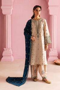 MUSHQ-3PC DHANAK EMBROIDERED SHIRT WITH DHANAK EMBROIDERED SHAWL & EMB TROUSER-BIC-4162