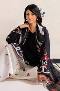 IZNIK-3PC DHANAK EMBROIDERED SHIRT WITH WOOL PRINT SHAWL AND TROUSER-BIC-5091