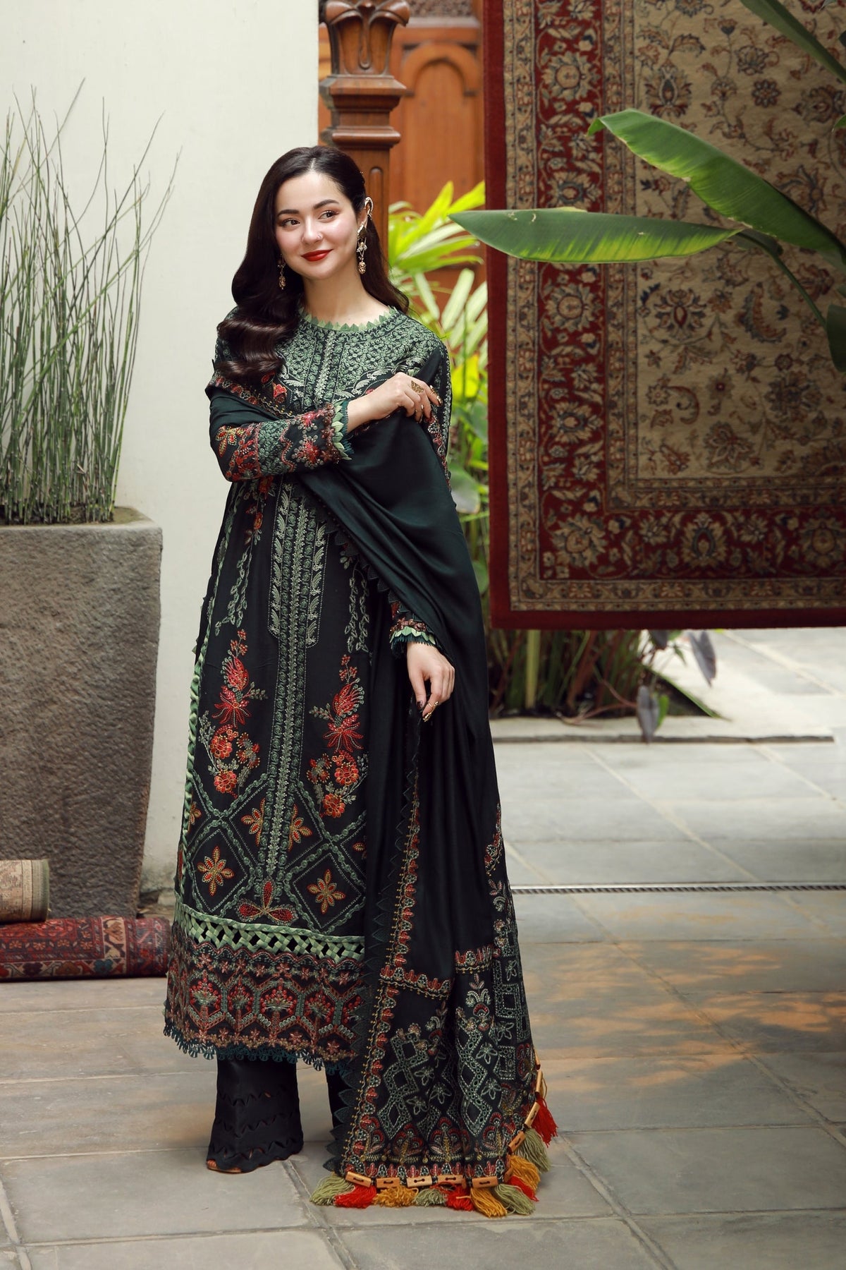 ZAIB-3PC KARANDI EMBROIDERED SHIRT WITH KARANDI EMBROIDERED SHAWL AND TROUSER-BIC-4410