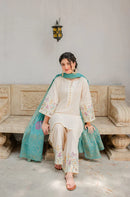 AISLING - 3PC DHANAK EMBROIDERED SHIRT WITH COUTURE WOOL PRINT SHAWL AND EMB TROUSER-BIC-3116