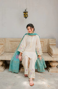 AISLING - 3PC DHANAK EMBROIDERED SHIRT WITH COUTURE WOOL PRINT SHAWL AND EMB TROUSER-BIC-3116