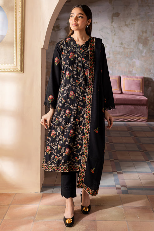 BAREEZE-3PC DHANAK EMBROIDERED SHIRT WITH DHANAK EMBROIDERED SHAWL & TROUSER-BIC-4227