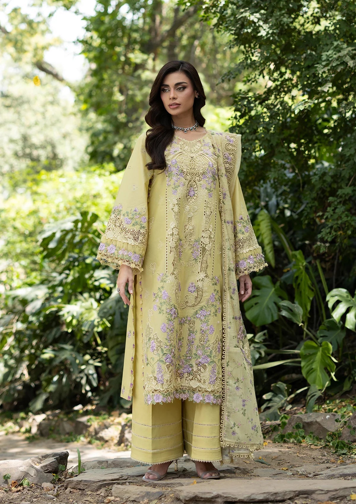 ELAF-3PC LAWN EMBROIDERED SHIRT WITH SILK PRINTED EMB DUPATTA AND TROUSER-BIC-4912