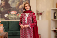 MIRAKHI-3PC LAWN CHIKENKARI EMBROIDERED SHIRT WITH LAWN TUBE SLUB DUPATTA-BIC-6500