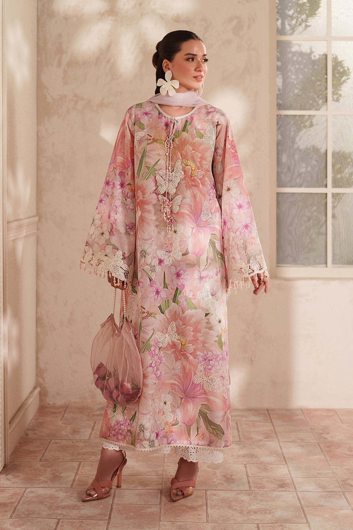 BAROQUE-3PC LAWN DIGITAL PRINTED EMB SHIRT WITH SILK PRINTED DUPATTA AND TROUSER-BIC-054