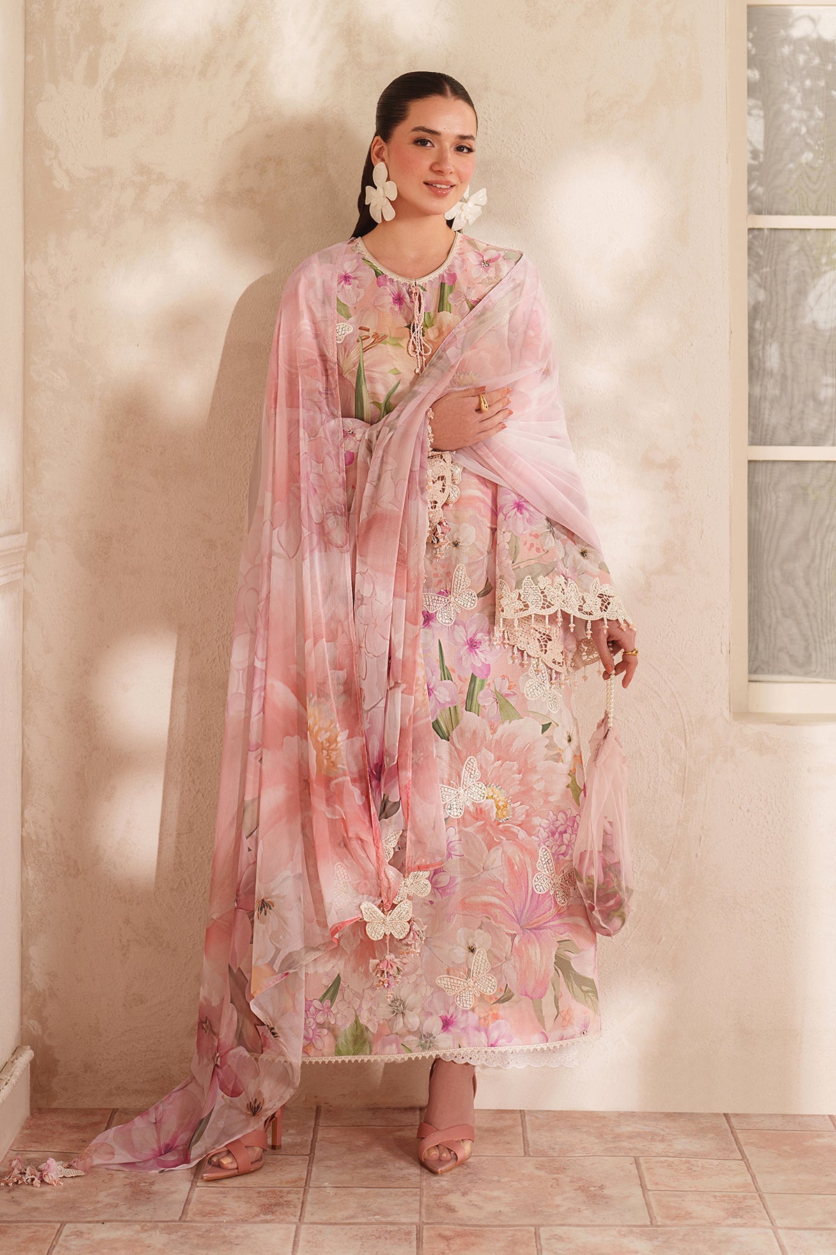 BAROQUE-3PC LAWN DIGITAL PRINTED EMB SHIRT WITH SILK PRINTED DUPATTA AND TROUSER-BIC-054