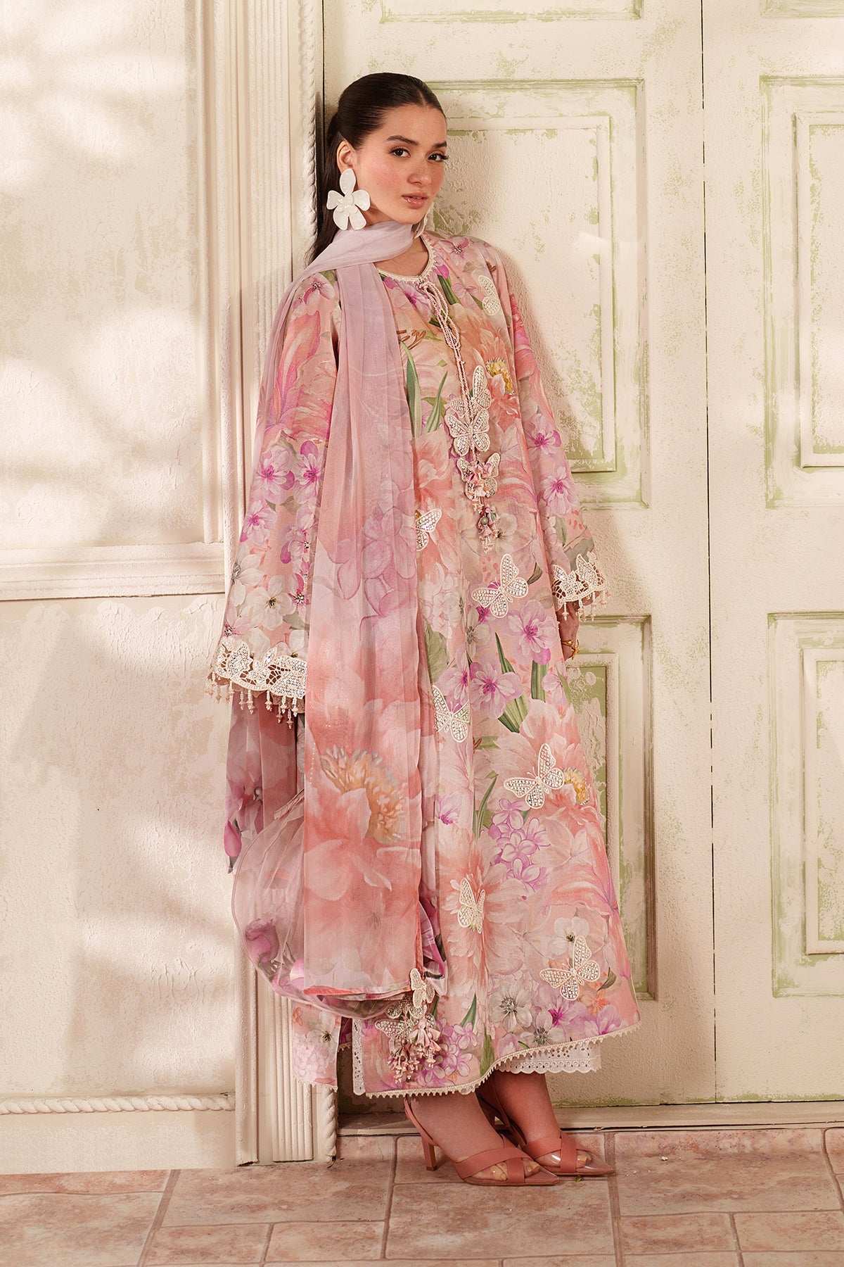 BAROQUE-3PC LAWN DIGITAL PRINTED EMB SHIRT WITH SILK PRINTED DUPATTA AND TROUSER-BIC-054