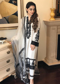 MAHEEN GHANI-3PC DHANAK EMBROIDERED WITH ORGANZA EMBROIDERED DUPPATTA - BIC-3137