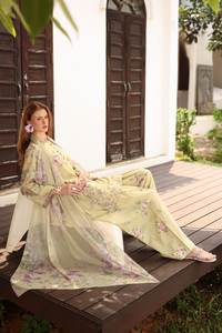 IZNIK-3PC LAWN PRINTED EMB SHIRT WITH SILK PRINTED DUPATTA AND TROUSER-BIC-041
