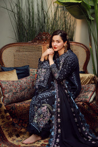 QALAMQAR-3PC DHANAK EMBROIDERED SHIRT WITH DHANAK EMBROIDERED SHAWL AND TROUSER-BIC-5041