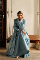 IZNIK-3PC LAWN CHIKANKAARI EMB FROCK WITH CHIFFON PRINTED DUPATTA & DYED TROUSER-BIC-4887