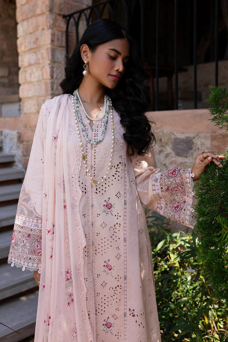 QALAMQAR-3PC LAWN CHIKANKAARI EMBROIDERED SHIRT WITH KHAADI NET EMBROIDERED DUPATTA AND TROUSER-BIC-4660