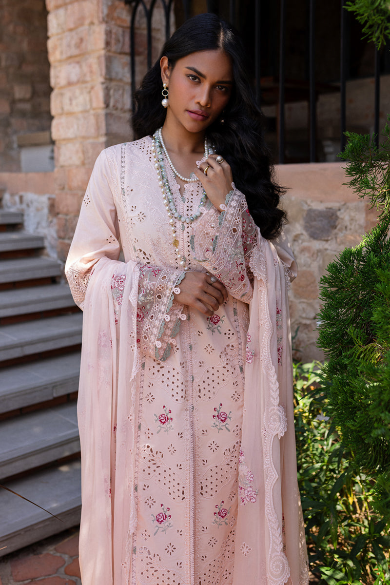 QALAMQAR-3PC LAWN CHIKANKAARI EMBROIDERED SHIRT WITH KHAADI NET EMBROIDERED DUPATTA AND TROUSER-BIC-4660