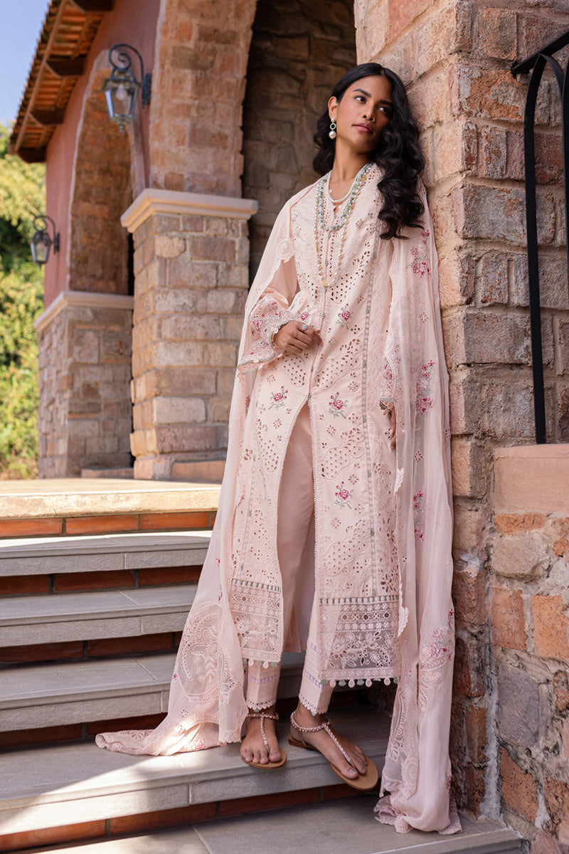 QALAMQAR-3PC LAWN CHIKANKAARI EMBROIDERED SHIRT WITH KHAADI NET EMBROIDERED DUPATTA AND TROUSER-BIC-4660