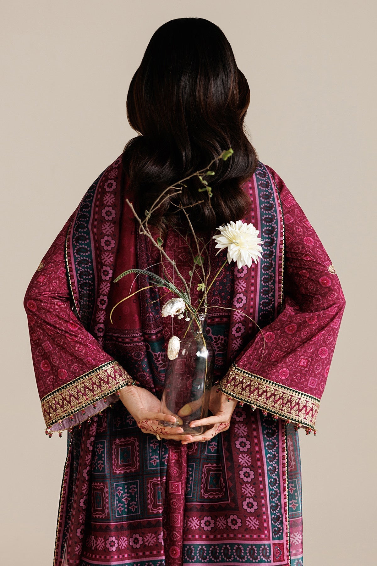 JAZMIN-3PC LAWN PRINTED EMBROIDERED SHIRT WITH BLOSSOM PRINT DUPATTA AND PRINT EMB TROUSER-BIC-005