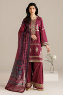 JAZMIN-3PC LAWN PRINTED EMBROIDERED SHIRT WITH BLOSSOM PRINT DUPATTA AND PRINT EMB TROUSER-BIC-005