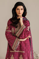 JAZMIN-3PC LAWN PRINTED EMBROIDERED SHIRT WITH BLOSSOM PRINT DUPATTA AND PRINT EMB TROUSER-BIC-005