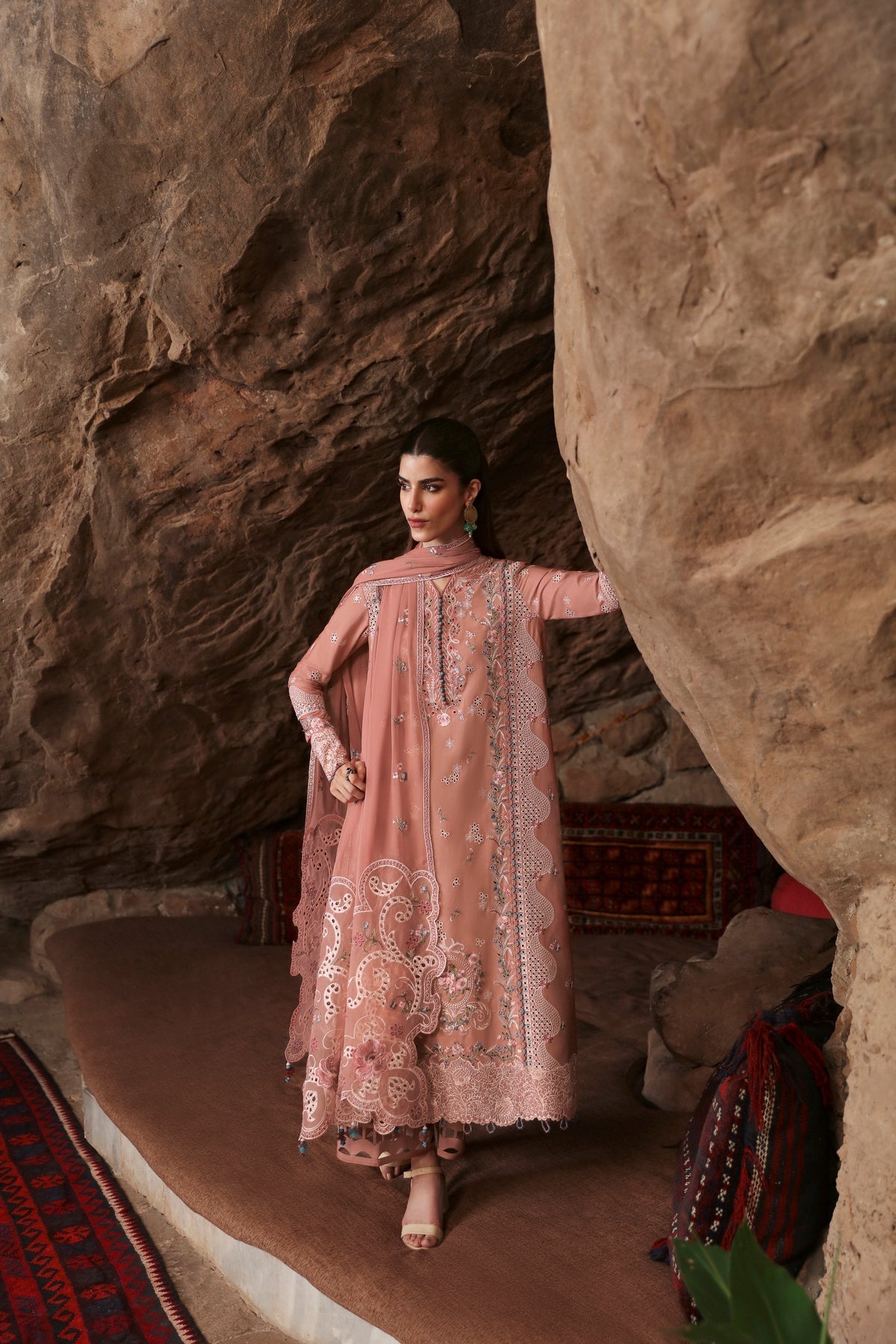 QALAMQAR-3PC LAWN EMBROIDERED SHIRT WITH KHAADI NET EMBROIDERED DUPATTA AND TROUSER-BIC-4754