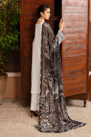 SERAN-3PC DHANAK EMBROIDERED SHIRT WITH COUTURE PRINTED SHAWL & TROUSER-BIC-3385