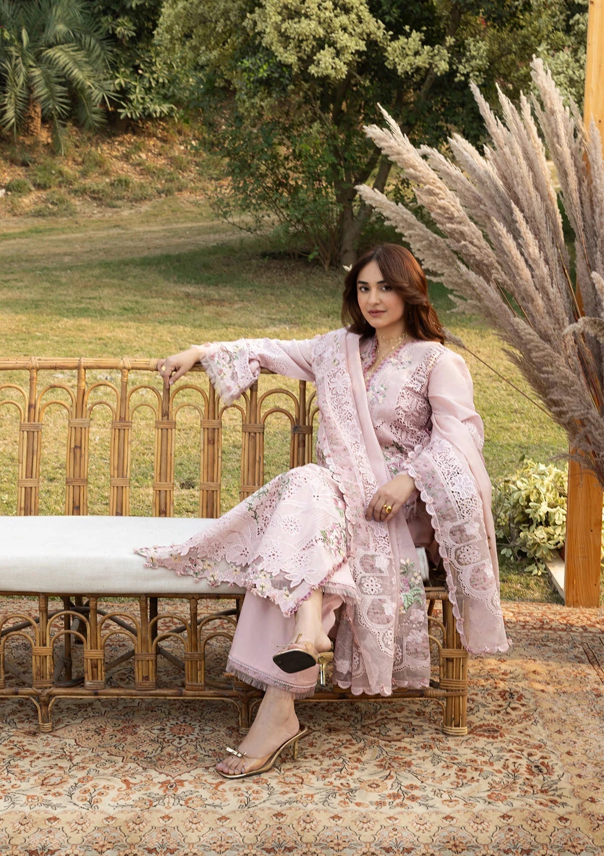 ELAF-3PC DHANAK EMBROIDERED SHIRT WITH DHANAK EMBROIDERED SHAWL AND TROUSER-BIC-5255