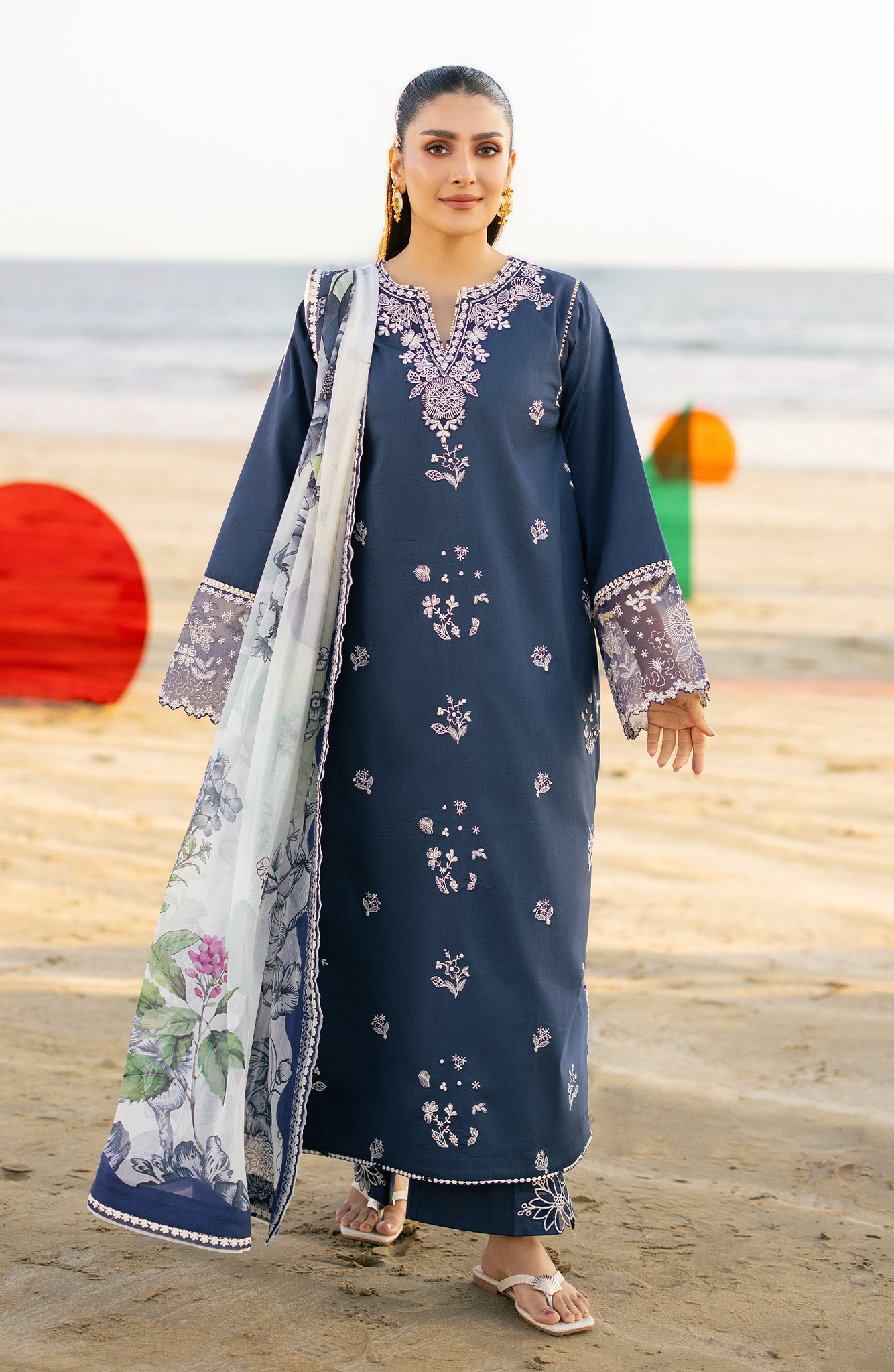 SERAN-3PC LAWN EMBROIDERED SHIRT WITH CHIFFON PRINT DUPATTA AND EMB TROUSER-BIC-4845