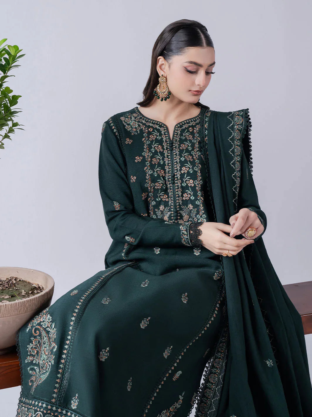 ASIM JOFA-3PC DHANAK EMBROIDERED SHIRT WITH DHANAK EMBROIDERED SHAWL & TROUSER-BIC-