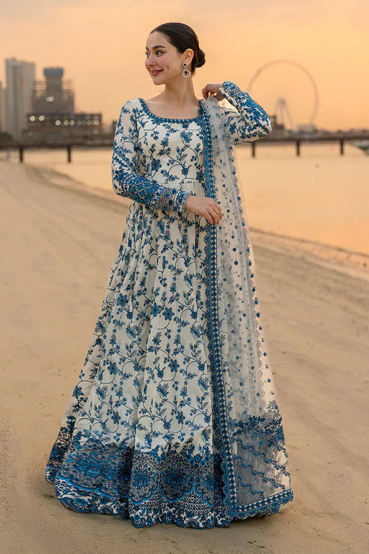 FAIZA SAQLAIN-FROCK 3PC LAWN EMBROIDERED SHIRT WITH NET EMBROIDERED DUPATTA AND TROUSER-4847